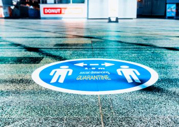 The,Blue,Sticker,On,The,Floor,In,Shopping,Centrum,As